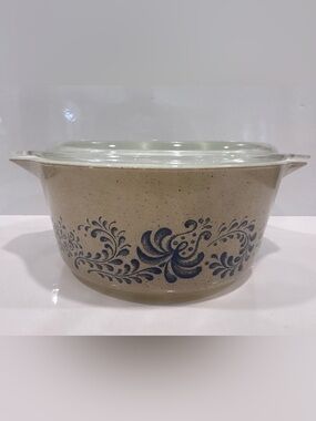Vintage Pyrex 475-b homestead blue floral 2.4qt round casserole w 475-c lid
